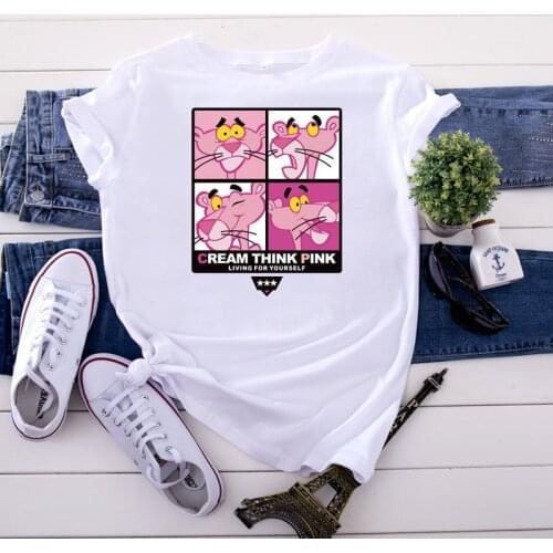 100% Cotton Oversized Womens T-shirt O-Neck Short Sleeve Harajuku Cartoon Pink leopard Top Casual Female T shirt 2020 Summer