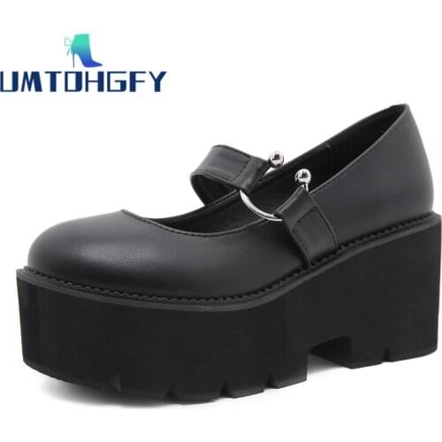 Genuel Leather Spring Autumn Chunky Heel Vintage Lolita Shoes Women Platform Shoes Mary Jane JK Buckle Strap School Student Girl