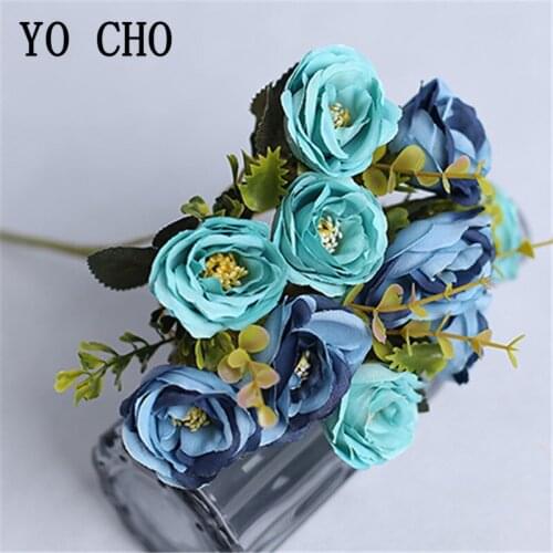 10 Heads Small Artificial Flowers Roses Silk Flores Bouquet for Wedding Home Table Flowerpot Decoration Fake Flower Bouquet Rose