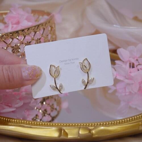 14k Real Gold Plated Fashion Jewelery Crystal Opal Rose Flower Exquisite Stud Earrings for Woman Holiday Party Elegant Earring
