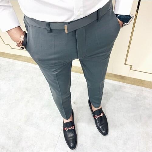 2021 Brand clothing Men slim Business suit trousers/Pants Korean Style Slim Fit Office Social Suit Pants Casual dress Trousers