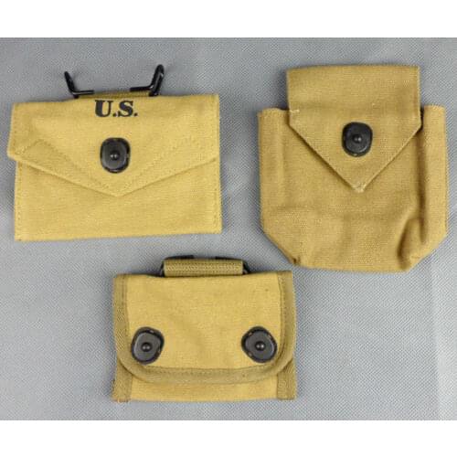 3PCS WWII US ARMY COMPASS FIRST-AID KIT AIRBORN CANVAS POUCH BAG