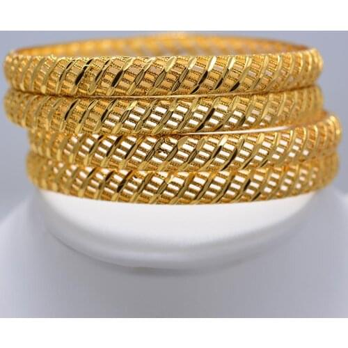 4PCS 24k Dubai Gold Bangles for Women Girl Middle East Gold Bangles Ethiopian Mesh Bracelets Wedding Jewelry African Gifts