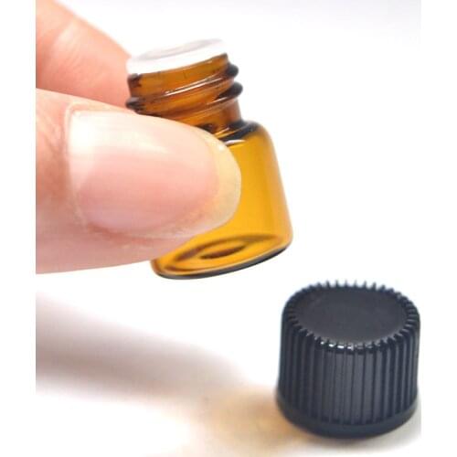 500pcs Empty Amber Glass 1ml Perfume sample Bottle with Orifice Reducer and Cap 1/4 Dram Essential Oil Mini Vials