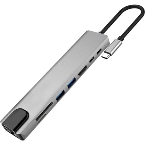 8 in 1 USB Type C Hub Adapter Type-C to HDMI RJ45 PD Type-C Hub Splitter