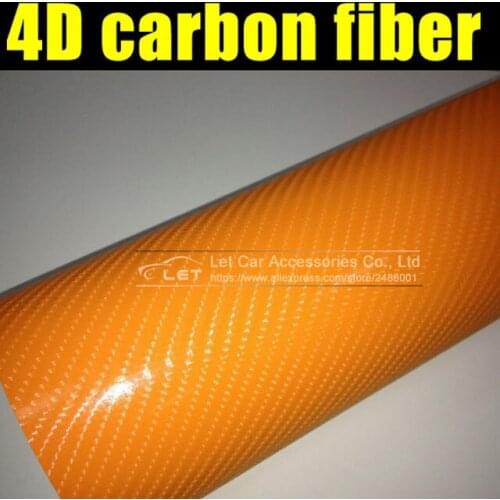 Car styling bright 4D Orange Carbon Fiber Vinyl film Colored Glossy Carbon Fiber Vinyl Film Auto Wrapping Vinyl Wrap Foil