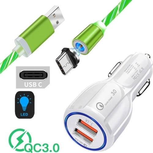 For Samsung A51 A21s A8 S8 Fast usb Car Charger adapter Magnetic Charge Type C Cable For Huawei Y8p P20 Redmi 9C Note 9 8 7 Pro