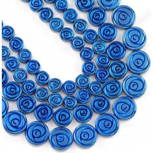 6/8/10MM Blue Rose Flower Shape Hematite Natural Stone Spacers Loose Beads For Jewelry Making Diy Bracelet Necklace Accessories