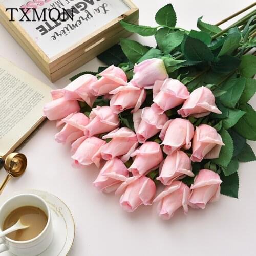 15 pcs/lot of artificial feel rose flowers high-end simulation silk bouquet home wedding living room decoration plastic bouquet