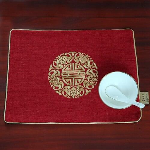 Fine Embroidery Joyous Cotton Linen Plate Placemat Large Rectangle Chinese Style Dining Table Mat Western Insulation Pad