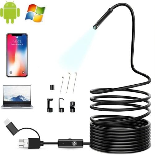 5.5mm 7mm Endoscope Camera 2M 3.5M Flexible IP67 Waterproof Inspection Borescope Camera for Android PC Notebook 6LEDs Adjustable
