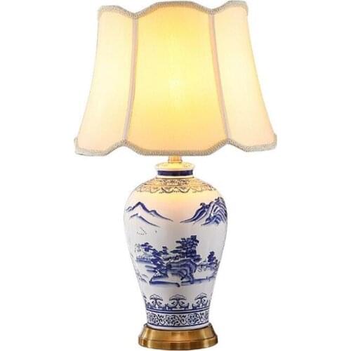 High End Chinese Painting Ceramic Dimmer Table Lamp for Foyer Bedroom Parlor Porcelain Desk Reading Light H 65cm 2553