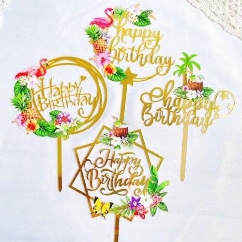 Coconut Tree Flower Happy Birthday Cake Topper Decoration Card Acrylic Party Birthday Cake Decoration New Arrival 2021