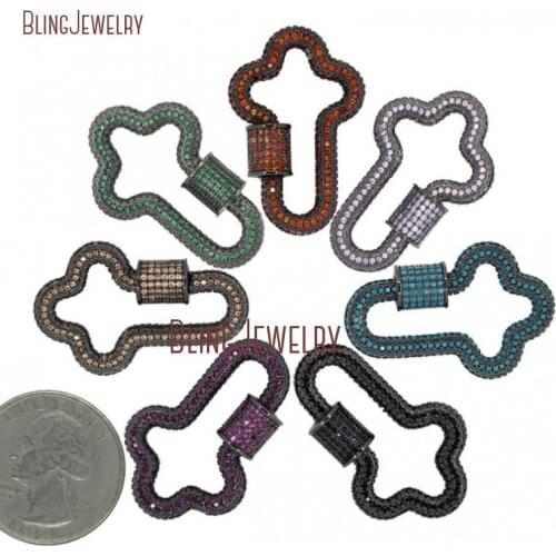 Cross Ziricon CZ Micro Pave Screw Clasp Cross Lock Carabiner Pave Lock 14x28mm FC27613