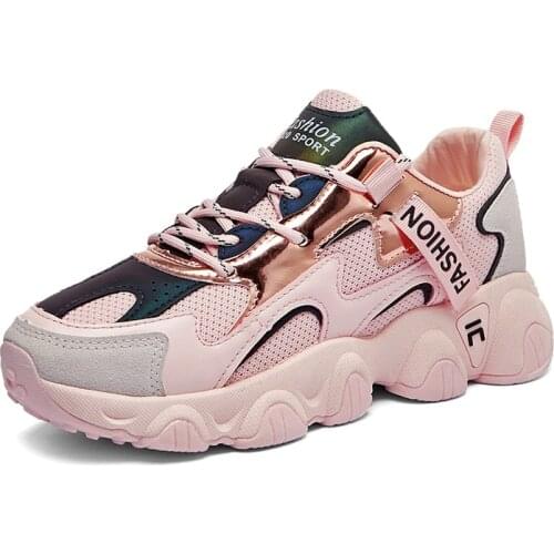 Womens Shoes Chunky Sneakers 2021 Women Female Fashion Sneakers Lace-up Basket Femme Platform Breathable Mesh Sneakers Women