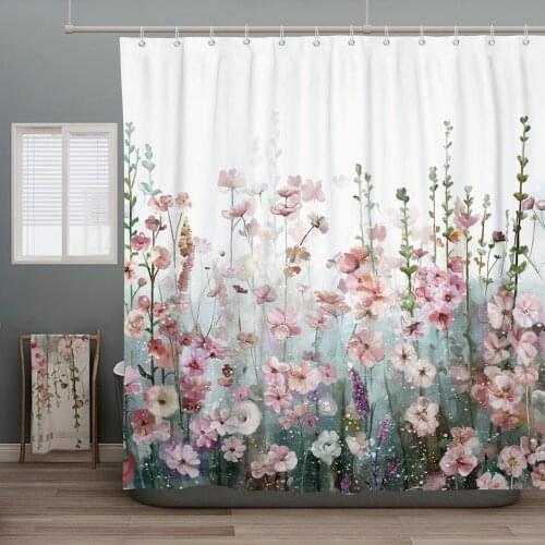 Hot Sale Flowers Shower Curtains Waterproof Bath Curtain For Bathroom Curtain Set Home Decoration Accept Wholesale With Hooks