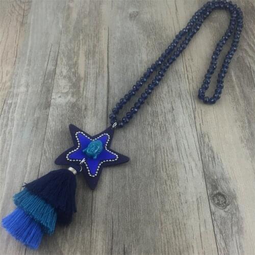 Fashion Crystal Glass beads Knotted Leather Star Buddha Multi Long Tassel Necklace Dropshipping