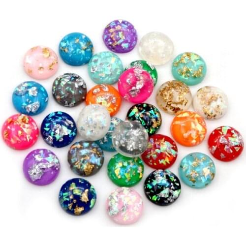 New Fashion 40pcs 12mm 8mm 10mm Mix Colors Built-in metal foil Flat back Resin Cabochons Cameo