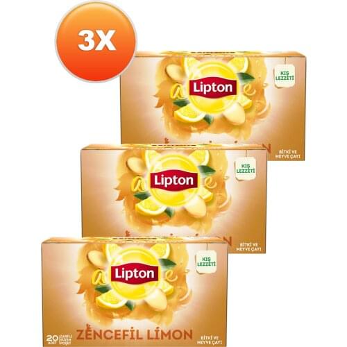 GREAT DRINK Lipton Ginger Lemon Glass Bag Herbal Tea 20 x 2 Gr. Triple Set FREE SHIPPING