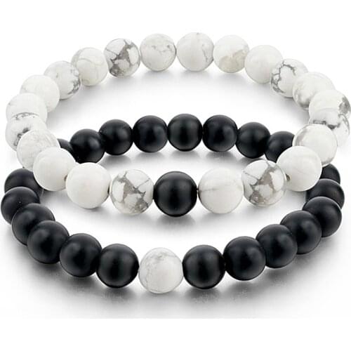 Couples Distance Bracelet Classic Black White Yin Yang Natural Stone Beads Men Women Bracelets Set Jewelry For Best Friend Gifts