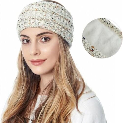 Solid Color Knitted Headband Women Crochet Plus Velvet Hairband Winter Warmer Ear Thicken Head Wraps Hair Bands Hair Accessory