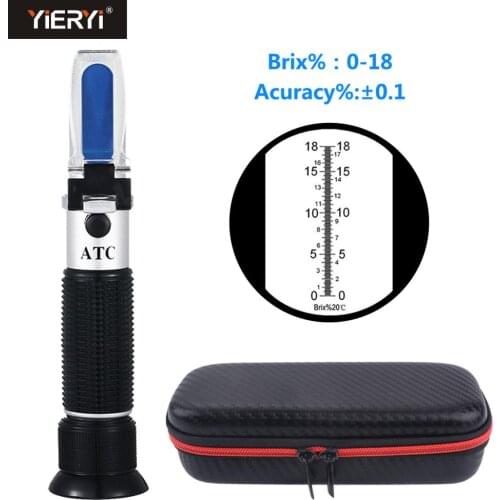 Yieryi Hand Held 0-18% Brix Refractometer For Brix Sugar Beer Brix Refractometer With ATC Refractometer Optical Tester Meter