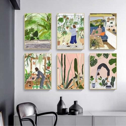 S And Prints Wall Picture For Living Room Decor Fashion Girl Plants Leaves illustration Wall Art Canvas Painting Nordic