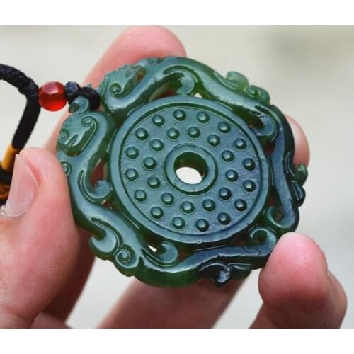 Certificate Natural Green Nephrite Jade Pendant two-Sides Hollow Out PIXIU Peace Buckle Pendant Necklace Mens fine Jewelry