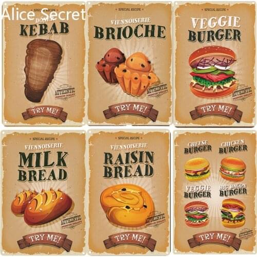 USA Fast Food Metal Tin Sign Hamburger Metal Plates Poster Home Bar Club Shop Burger Tin Decoration Metal sign
