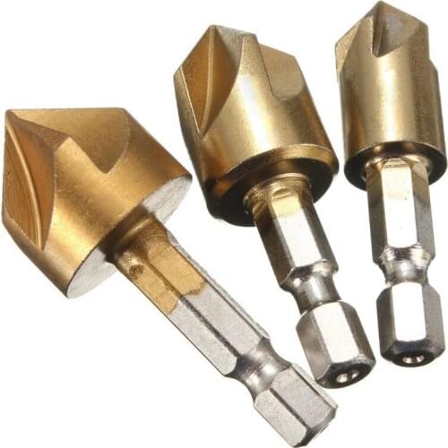 3pcs 6pcs HSS Chamfer Countersink Chamfer Drill Bit 1/4" Hex Shank 90 Degree Wood Chamfering Cutter 6mm-19mm High Strength