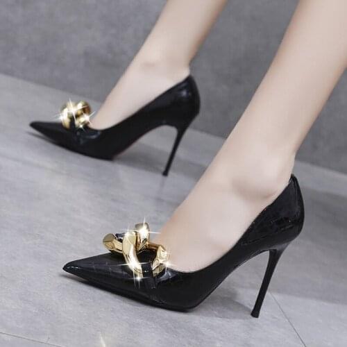 Heels African Woman Shoe Shallow Mouth Work Dress Professional Sexy Pump Slip On Pointed Wedge 2021 Lace-Up Burgundy Offic