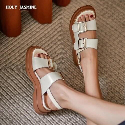 Platform Shoes Women Genuine Leather Genuine Cow Leather Sandals for Women Shoes 2021 Summer Open-Toed Casual Women Slippers