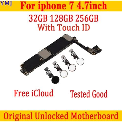 Factory unlocked for iphone 7 Motherboard With / Without Touch ID,with Free iCloud Original for iphone 7 Mainboard 32GB 128GB