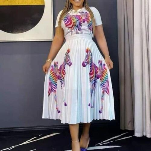 2 Piece Sets Tops Skirts white xxl Printing pleated skirts summer vintage women tracksuits african new 2021 sets suits workwear