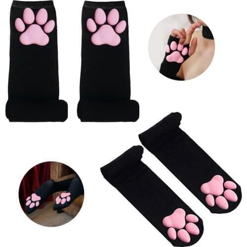3D Silicone Cat Claw Paw Pads Soft Fingerless Fluffy Sun Protection Cool Sleeves Cute Kitten Mittens Pawpads Gloves For Women