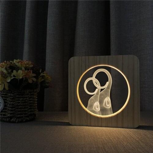 Elephant Animal Abstract 3D LED Arylic Wooden Night Lamp Table Light Switch Control Carving Lamp for Childrens Room Decorate