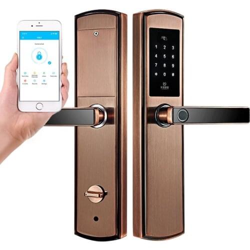 Biometric Fingerprint Wooden Door Lock App Bluetooth Fingerprint Door Lock Password RFID Card Intelligent Stainless Steel Locks