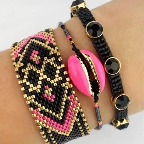 ZHONGVI Rainbow Charm MIYUKI Bracelet Jewelry Pink Shell Shiny Zircon Gems Pulsera Mujer Women Bohemian Gift Handmade Weaving