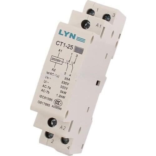 CT1/HC1-25 110-120V 220-230V 24V Coil Volt 25A 2NO Double Poles 2P Household AC Contactor
