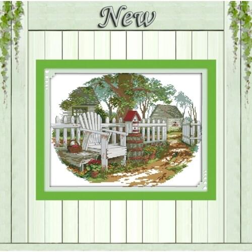The Country cottage Europe garden Scenery 11CT Counted print on Canvas DMC 14CT Cross Stitch diy Embroidery kits Needlework Sets