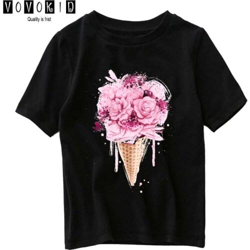 Flower Ice Cream Little Girl Boy Streetwear T-shirt Chlidren Summer Top Baby Cute Cartoon Sweet Clothes