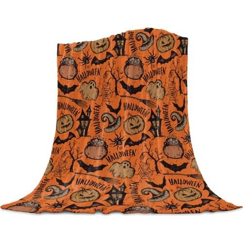 Living Room Sofa Blanket Halloween Pumpkin Castle Bat Children Soft Throw Blanket Travel Airplane Hotel Portable Thin Blanket