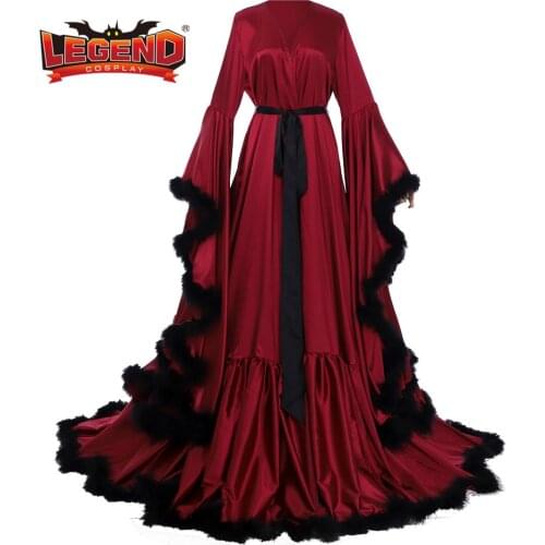 Womens Feathers Robe Wedding Scarf Long Bridal Boudoir Robe Evening nightGown Bathrobe Fur Trim Costume Kimono Robe Bathrobe
