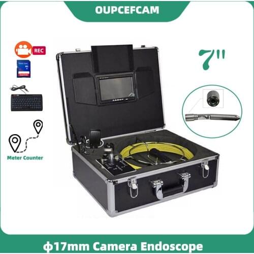 Φ17mm Long Spring Camera Drain Sewer Pipe Inspection Endoscope System 7" TFT Color Screen DVR Keyboard Meter Counter 5mm Cable