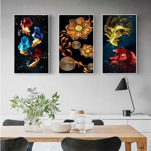 Koi Fish Feng Shui Carp Lotus Pond Pictures Canvas Painting Wall Art For Living Room Home Decor NO FRAME