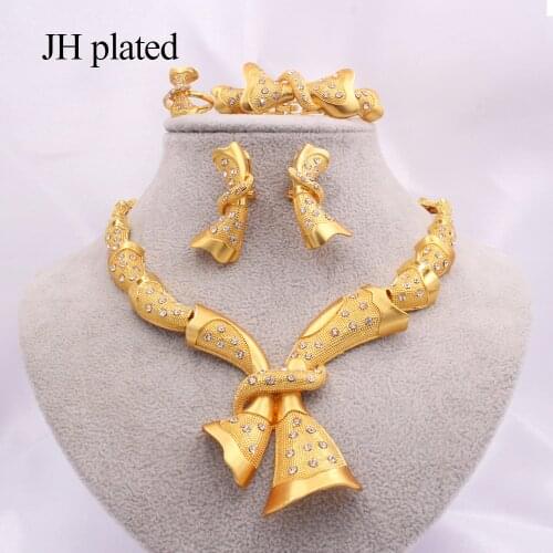 Dubai gold jewelry sets for women wedding gifts Africa Engagement Party Necklace ring earrings bracelet set Nigeria jewellery