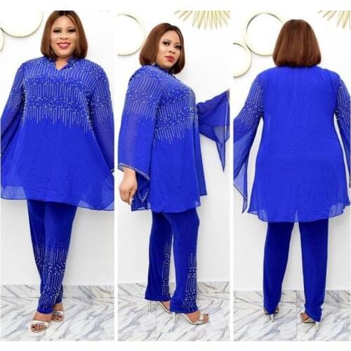 Two Piece Set Women African Clothes Africa Summer Dashiki Chiffon Casual Loose Dress Tops and Baggy Pants 2 Piece Matching Sets