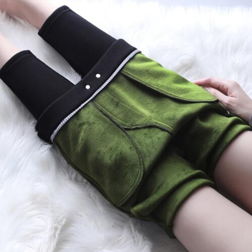 Womens Leggings Skinny Velvet Pencil Pants Black Solid Color Elastic Waist Female Cotton Legging Pants Streetwear Women Winter