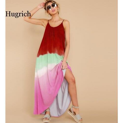 Summer Tie-Dyed Cotton Women Causal Daily 2021 Beash Loose Leisure Irregular Stripe Dress