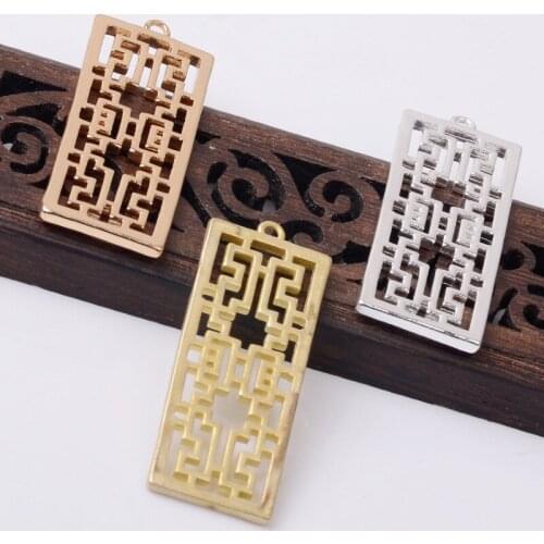 5 Pieces 45*17 mm Metal Copper Rectangle Hollow Carving Pendant Base Diy Jewelry Making Accessories